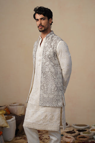 MAYURESH GREY KURTA JACKET SET