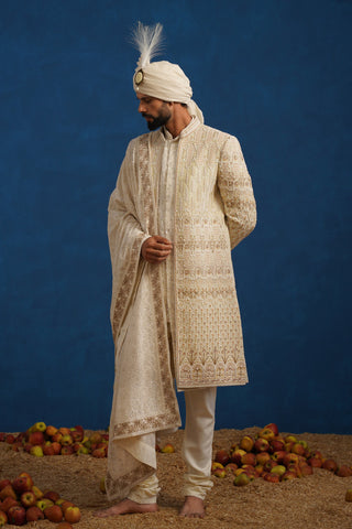MIRZA ZARDOZI CREAM SHERWANI SET