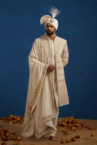 MIRZA ZARDOZI CREAM SHERWANI SET