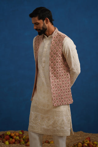 SHABNOOR STONE WORK PINK KURTA JACKET SET
