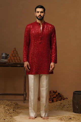 VED RED SHORT KURTA SET