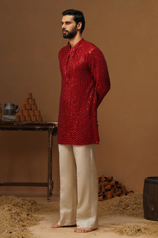 VED RED SHORT KURTA SET