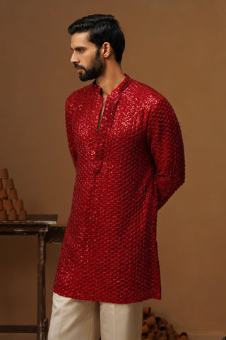 VED RED SHORT KURTA SET
