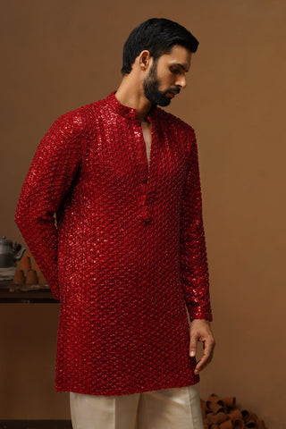 VED RED SHORT KURTA SET