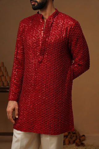 VED RED SHORT KURTA SET