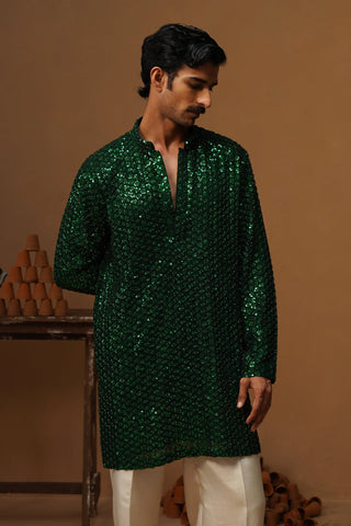 VED BOTTLE GREEN SHORT KURTA SET