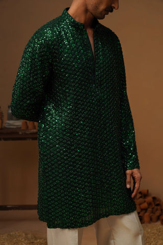 VED BOTTLE GREEN SHORT KURTA SET
