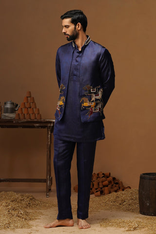 DERBY NAVY BLUE SHORT KURTA JACKET SET