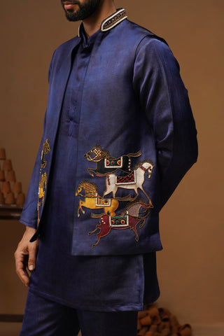 DERBY NAVY BLUE SHORT KURTA JACKET SET