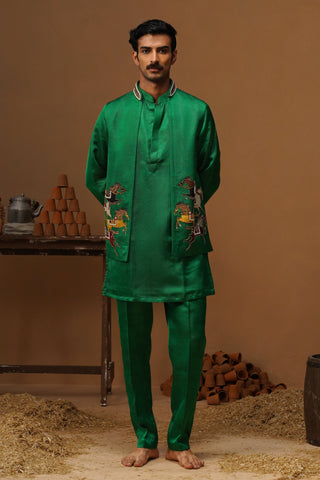 DERBY GREEN SHORT KURTA JACKET SET