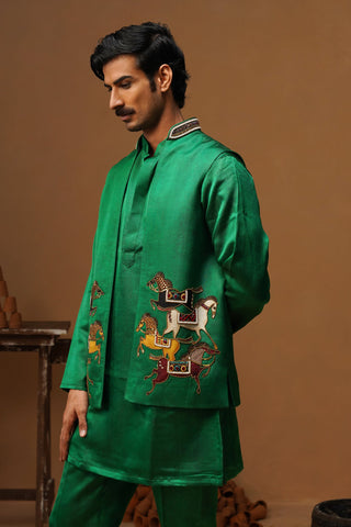 DERBY GREEN SHORT KURTA JACKET SET