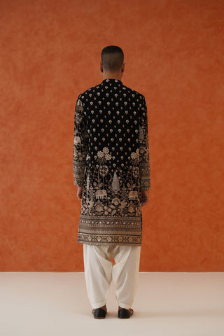 Zuber Black Kurta Set With Patiyala And Dupatta