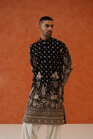 Zuber Black Kurta Set With Patiyala And Dupatta