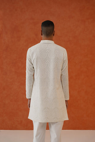 Akash off White Zipper Embroidered Short Kurta Set