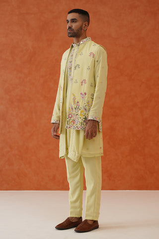 Ritya Real Mirror Work Mehandi Kurta Jacket Set With Trouser And Dupatta