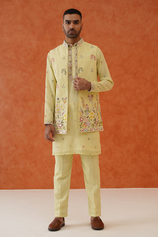 Ritya Real Mirror Work Mehandi Kurta Jacket Set With Trouser And Dupatta
