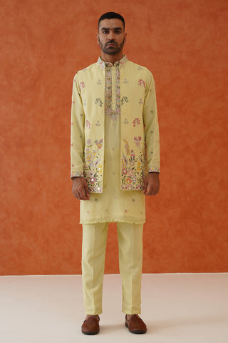 Ritya Real Mirror Work Mehandi Kurta Jacket Set With Trouser And Dupatta