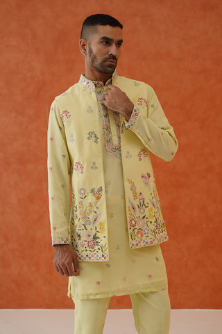 Ritya Real Mirror Work Mehandi Kurta Jacket Set With Trouser And Dupatta