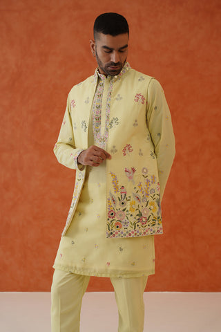 Ritya Real Mirror Work Mehandi Kurta Jacket Set With Trouser And Dupatta