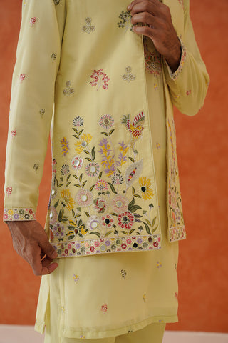 Ritya Real Mirror Work Mehandi Kurta Jacket Set With Trouser And Dupatta