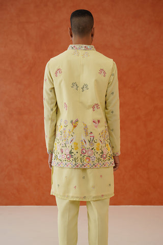 Ritya Real Mirror Work Mehandi Kurta Jacket Set With Trouser And Dupatta