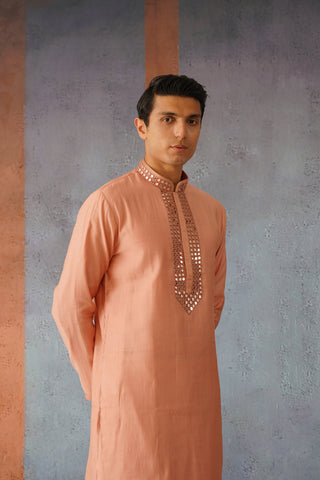 Aijaaz - Onion Pink Mirror Embroidered Kurta Set