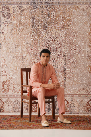 Aijaaz - Onion Pink Mirror Embroidered Kurta Set