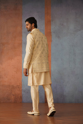 Farhil - Fawn Yoke Designed Jacket Kurta Set