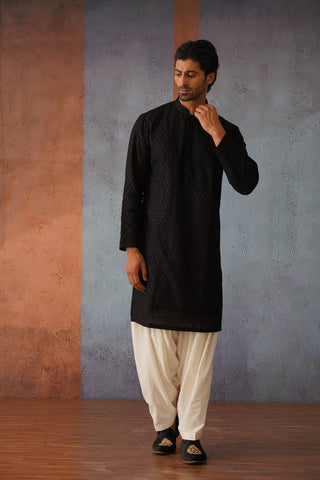 Saran - Black Patiyala Kurta Set with Dupatta