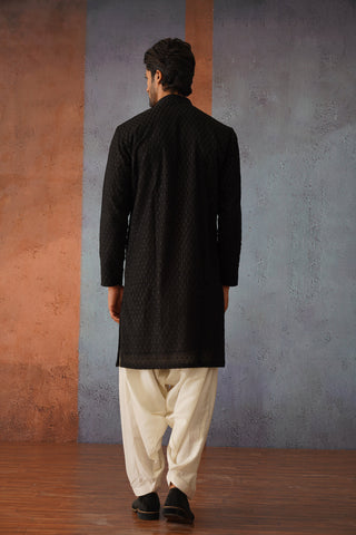 Saran - Black Patiyala Kurta Set with Dupatta