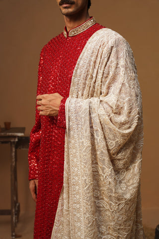VED RED SHERWANI SET