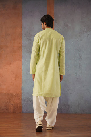 Nihar - Mehandi Green Mirror Work Patiyala Kurta Set with Dupatta