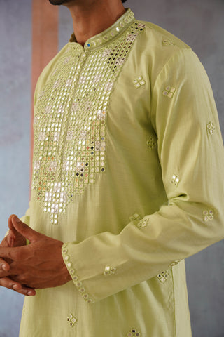 Nihar - Mehandi Green Mirror Work Patiyala Kurta Set with Dupatta