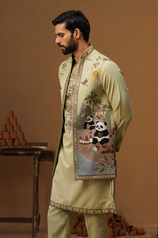 PANDA MEHNDI KURTA JACKET SET