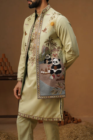 PANDA MEHNDI KURTA JACKET SET