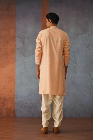 Karam - Peach Hand Mirror Work Embroidered Kurta Set with Dupatta