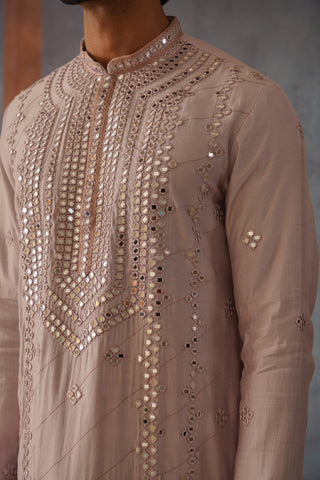 Chaitanya - Mauve Purple Mirror Work Kurta Set with Patiyala and Dupatta