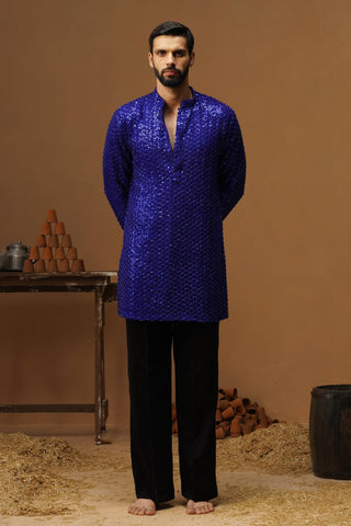 VED ROYAL BLUE SHORT KURTA SET
