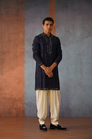 Niyar - Blue Hand Mirror Work Embroidered Kurta Set with Dupatta