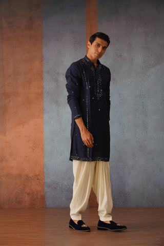 Niyar - Blue Hand Mirror Work Embroidered Kurta Set with Dupatta