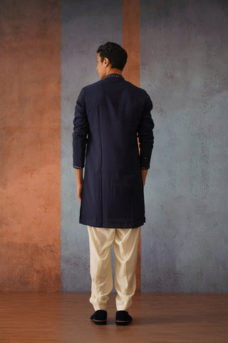 Niyar - Blue Hand Mirror Work Embroidered Kurta Set with Dupatta