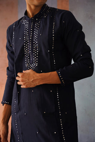 Niyar - Blue Hand Mirror Work Embroidered Kurta Set with Dupatta