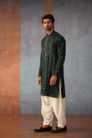 Ninad - Mehandi Green Mirror Work Patiyala Kurta Set with Dupatta
