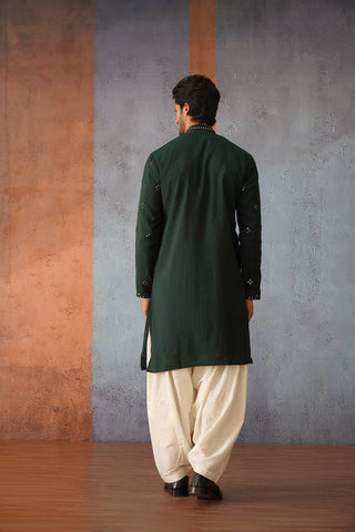 Ninad - Mehandi Green Mirror Work Patiyala Kurta Set with Dupatta