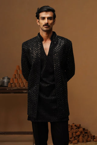 VED BLACK JODHPURI SET WITH V NECK KURTA