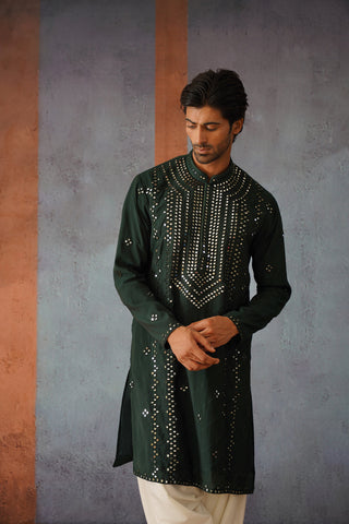 Ninad - Mehandi Green Mirror Work Patiyala Kurta Set with Dupatta