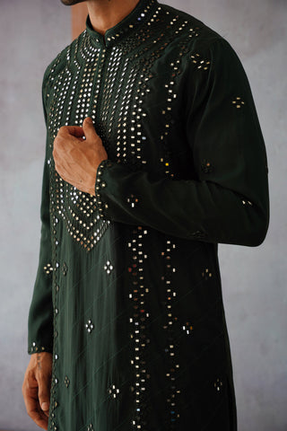 Ninad - Mehandi Green Mirror Work Patiyala Kurta Set with Dupatta