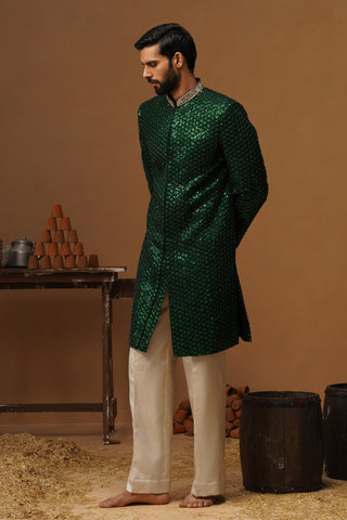 HUMSAFAR BOTTLE GREEN INDO - WESTERN  SET
