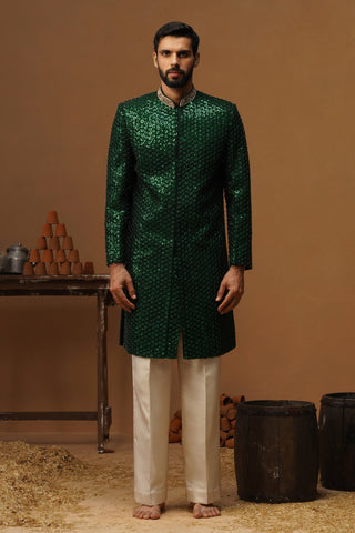 HUMSAFAR BOTTLE GREEN INDO - WESTERN  SET