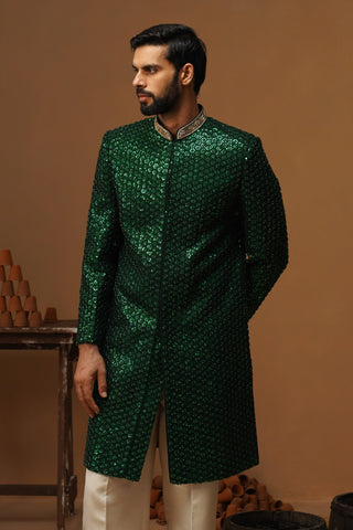 HUMSAFAR BOTTLE GREEN INDO - WESTERN  SET